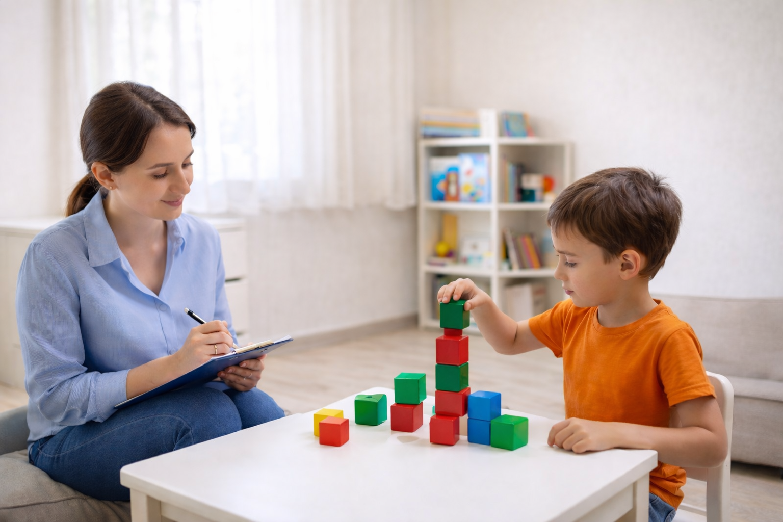 Evaluare ADOS-2 copil și psiholog în cabinet